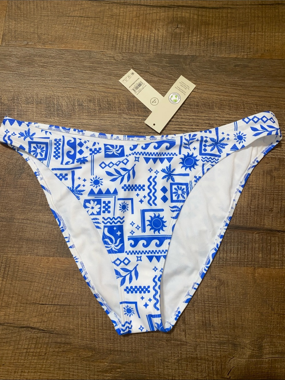 No Boundaries Women's Cheeky High Leg White Blue Sun Bikini Bottom XL 16-18 New